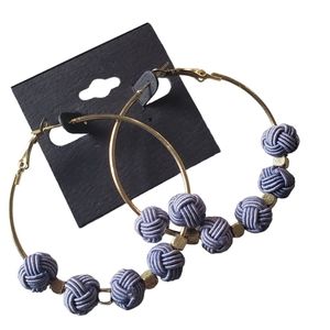 Blue and Gold Rope Hoop Earrings Nautical Fashion Jewelry